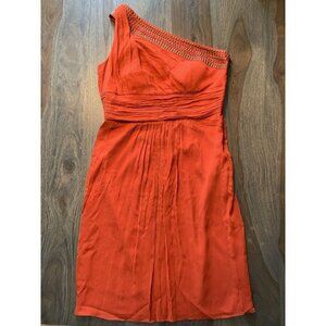 One Shoulder Burnt Orange Dress Size Large Le Chateau Metal Details Silk/polyest